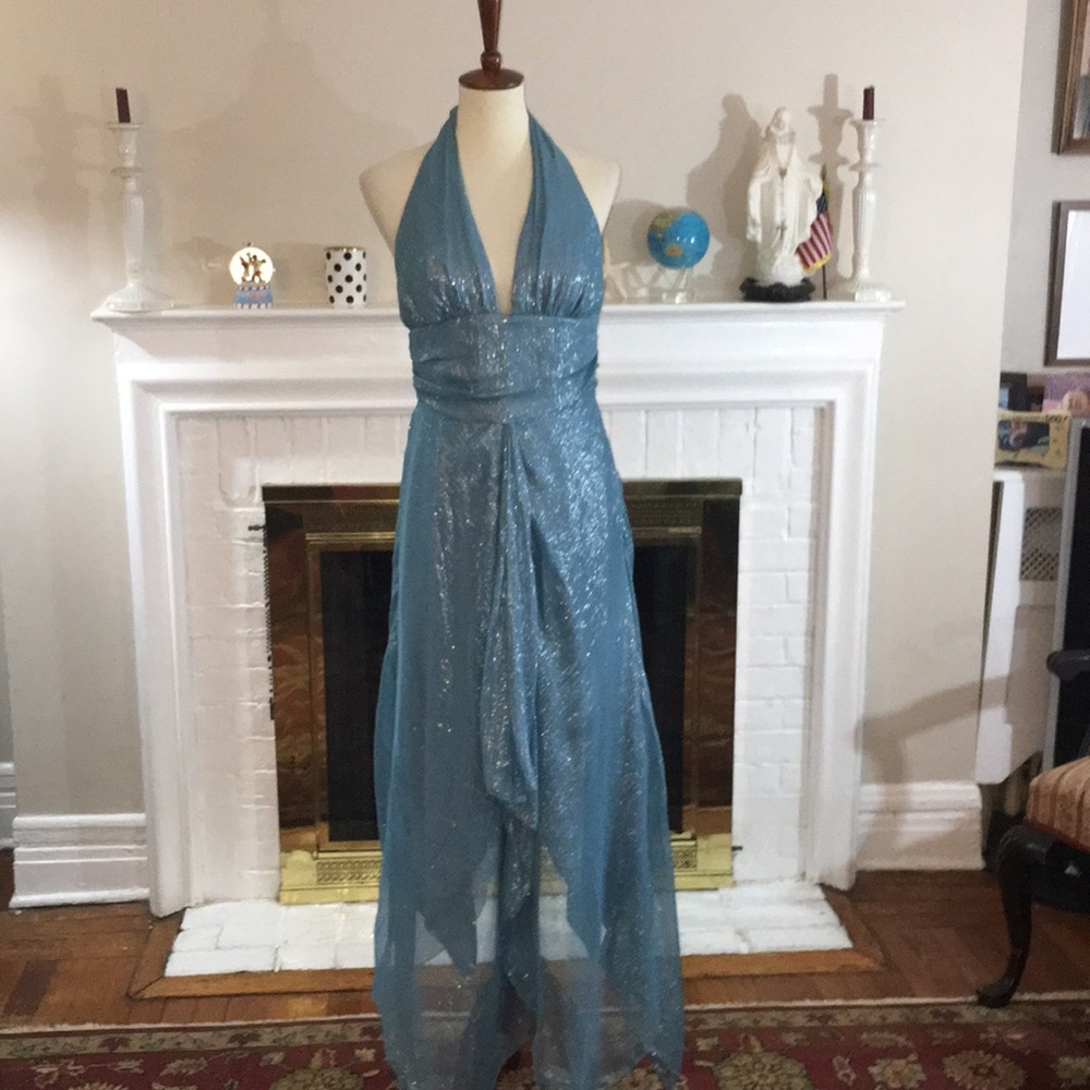 Nicole Miller metallic halter maxi dress